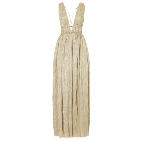 Jonathan Simkhai Gold Lamé Plissé Maxi Gown – Size XS - Picture 5 of 16